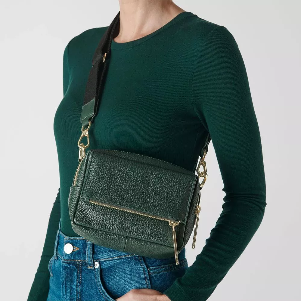 Whistles Green Bibi Leather Crossbody Bag